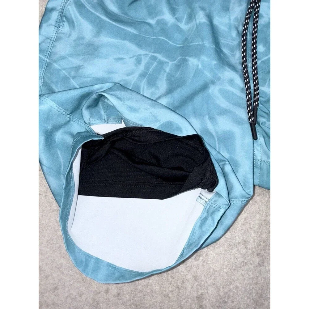 Hurley Men’s Medium Volley Swim Trunks With Built In Shorts And Pockets Blue